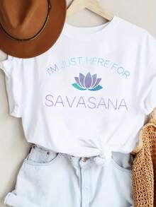 Diseño Sencillo, Estampado 'I Came Only For Savannah', Camiseta de Cuello Redondo, Manga Corta, Holgada, Casual, Elegante y Práctica para Mujer, Veran - Negro - Ver 8