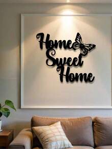 1pc Metal Wall Decor "Warm Home" With Butterfly Pattern - Adds A Cozy Ambiance To Living Room, Bedroom Or Entryway, Perfect Gift To Express Love For Home For Family And Friends - Black - View 5