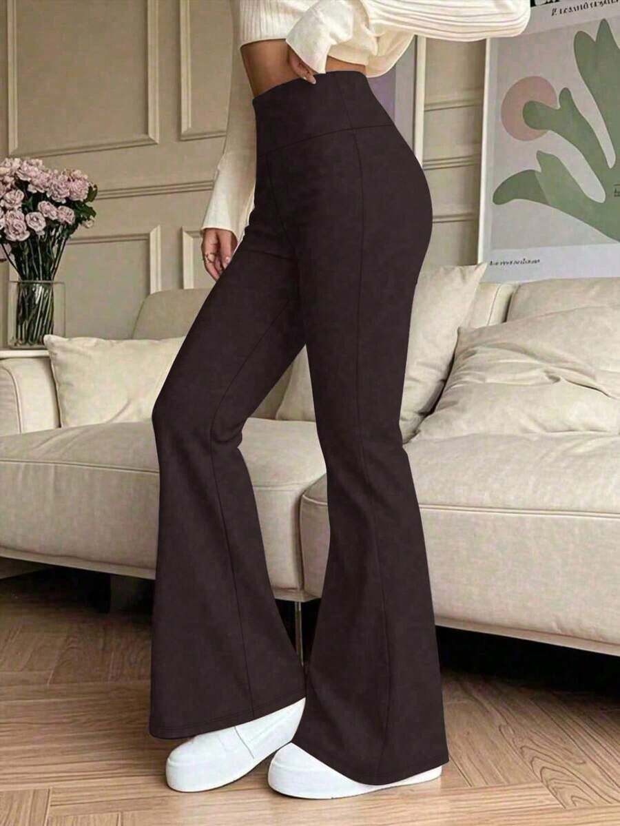 Pantalones acampanados de cintura alta elástica, pantalones de yoga deportivos, leggings ajustados de compresión, pantalones para correr y fitness, pantalones de ropa deportiva para mujer, transpirables y de secado rápido, para primavera/verano - Marrón - Ver 1