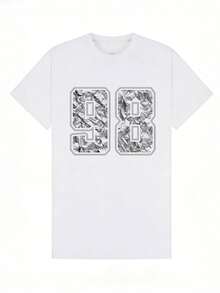 Women's Soft And Casual Short-Sleeved T-Shirt With A Round Neck, Featuring A Crinkled Paper Texture And A Graphic Number Print, Suitable For Everyday Wear. White. - 白色 - 查看 2