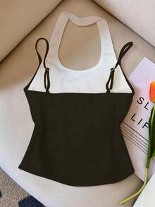 Top sin mangas de color contrastante, casual y de moda para el verano - Negro - Ver 2