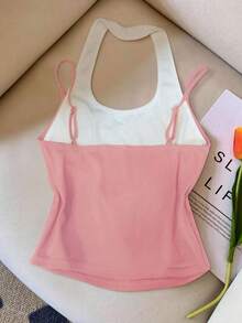 Top sin mangas de color contrastante, casual y de moda para el verano - Rosa - Ver 2