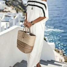 Casual Vacation Off-Shoulder Striped Loose Dress - Blanco - Ver 8