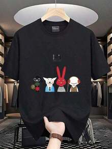 100% Pure Cotton, Breathable And Gentle On The Skin. Classic Crew Neck Design, Slim Fit, And Flattering For All Body Types. Fashionable Print With A Minimalist Style And High-Quality Finish. Unisex Design Perfect For Matching Outfits, Ideal For Everyday Wear, Dates, Leisure, And Streetwear – Versatile And Timeless. - 黑色 - 查看 8