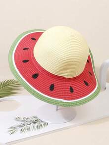 1 pieza Sombrero de ala ancha con estampado de sandía para niños, protección UV para verano y uso en exteriores - 1PC - Ver 1