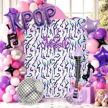 15/1 set de ballons thème musique K-Pop violet, comprenant un rideau de fond holographique. Convient pour les fêtes d'anniversaire, enterrement de vie de garçon, décorations de bal, vidéos courtes/karaoké, discothèque, danse galaxie, festival de musique, thème musical - Voir 2