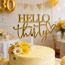 3pcs/1pc Acrylic Gold "Hello 30 40 50 60" Birthday Cake Topper, Birthday Anniversary Party Decorations - Multicolor - View 2