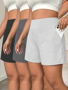 Bộ 3 quần short nữ size lớn, cạp cao co giãn kiểm soát bụng, dáng rộng thể thao - Nhiều màu - Xem 1