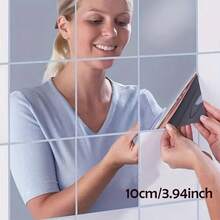 16pcs Self-Adhesive Acrylic Mirror Wall Sticker, Versatile Use For Makeup, Shaving & Home Decor, Suitable For Living Room, Bedroom, Background Wall Bathroom And Other Home And Office DIY Decoration, Wall Decoration, Geometric Design - Square - View 9