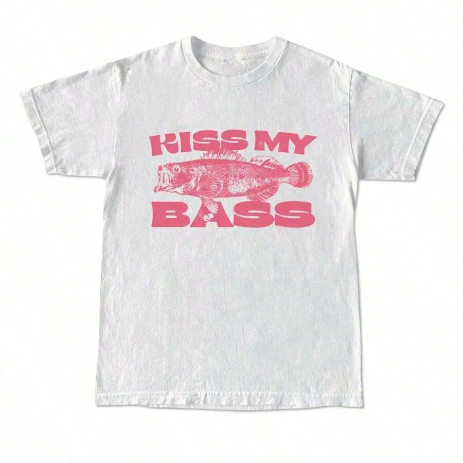 Camiseta de Pesca Estilo Vintage Kiss My Bass, Camiseta con Diseño Gráfico de Pescador, Diseño Rosa, Edición Limitada, Ropa para Hombre, Regalo de Cumpleaños y Navidad, Regalos para Hombres, Camisetas Gráficas MYC1 - Blanco - Ver 1