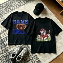 2-Piece Couple Matching Pattern T-Shirt, 100% Cotton, Loose Fit, Soft And Breathable, Casual Round Neck Short Sleeved Top Nogue Dgstyle Silhouette Figure Design Versatile Patterns No Picky Combinations Coordinated Dating Casual Travel Simple And Cartoonish Printing Styles High Cost-Effectiveness - 黑色 - 查看 1