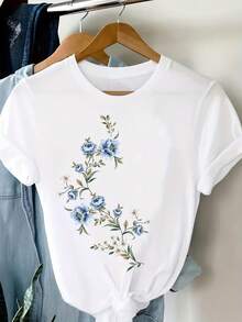 Camiseta Casual de Manga Corta para Primavera y Verano, Ropa de Mujer, Regalo de Año Nuevo 2026, Prenda Básica para Otoño e Invierno, Pieza Versátil - Blanco - Ver 7