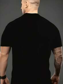 Camiseta de manga corta de puro algodón, estampada con las palabras "Champagne please", irradia elegancia francesa y un toque de sofisticación. Combinado con jeans y mocasines, puede crear un ambiente elegante y francés. Camiseta blanca sencilla. - Negro - Ver 3