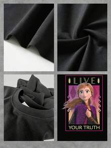 Gráfico con mensaje Live Your Truth" que inspira autenticidad y fuerza interior con tonos púrpura y dorado evocando confianza y libertad camiseta de mujer  casual cómoda para uso diario - Negro - Ver 4