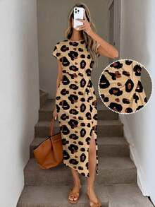 Vestido midi casual de mujer con estampado de lunares, cintura retorcida y abertura alta sin mangas; Vestido ajustado texturizado casual de mujer; Conjunto de fitness de mujer; Vestido de invitada de boda de mujer; Atuendo de oficina de mujer - Multicolor 8 - Ver 7