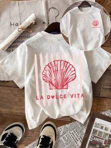 Camiseta de Verano para Mujer con Estampado de Conchas Marinas en la Parte Delantera y Trasera, Estilo Casual, Cuello Redondo, Manga Corta, Adecuada para Vacaciones y Uso Diario - Camiseta Vintage de Estilo Urbano Unisex, Holgada, de Algodón, Manga Corta, Cuello Redondo, blusas para mujer. blusas.blusas casuales para dama. - Blanco - Ver 1