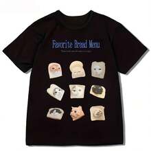 HarAJsuku Style Cat Print T-Shirt,  Urban Graphic Tee, Animal Print Top, Casual Urban Fashion, Loose Fit, Short Sleeve - 款式 - 查看 1