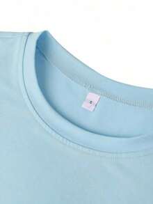 1 pieza de camiseta de verano para mujer con cuello redondo y manga corta, "THE BRIDE, EST."2026" Patrón Impreso Casual - Azul claro - Ver 7