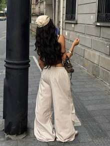 Women's Color-Blocked Parachute Pants For Spring And Summer Outings And Concerts - Apricot - View 3