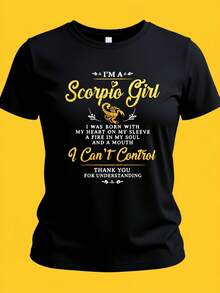 Scorpio T-Shirt - Comfortable Crew Neck Top With Alphabet Design - Washable In Machine, Length, Casual Summer Attire For Ladies - Black - View 1