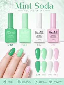 GMUME 4瓶/套 7.5毫升薄荷苏打色凝胶指甲油套装，色号040、036、067、016，所见即所得，可卸除，UV/LED固化，亮绿色、薄荷绿、纯白色、浅粉色，清新春日系列，复活节礼物 - 彩色 - 查看 13