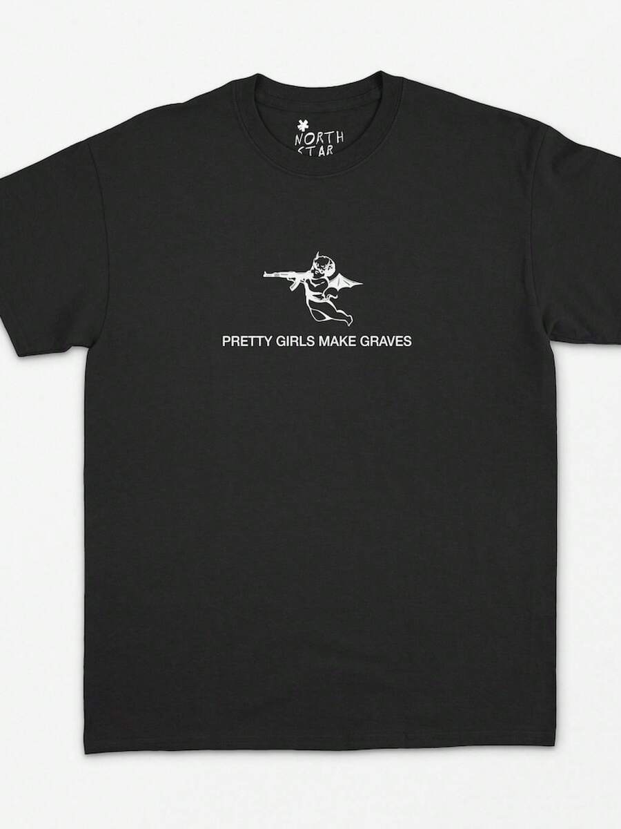 Camiseta unisex de manga corta, Pretty Girls Make Graves T Shirt - Estilo vintage, estética Y2K, camiseta punk grunge de los 90, playeras hombre, spiderman, ,  mujer, romwe men, boho chic, regalos para maestras, camiseta para mujer, conjuntos curvy para hombre, y2k - Negro - Ver 1
