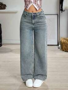 Jeans de mezclilla de unicolor minimalista para uso diario de mujer - verde menta - Ver 1