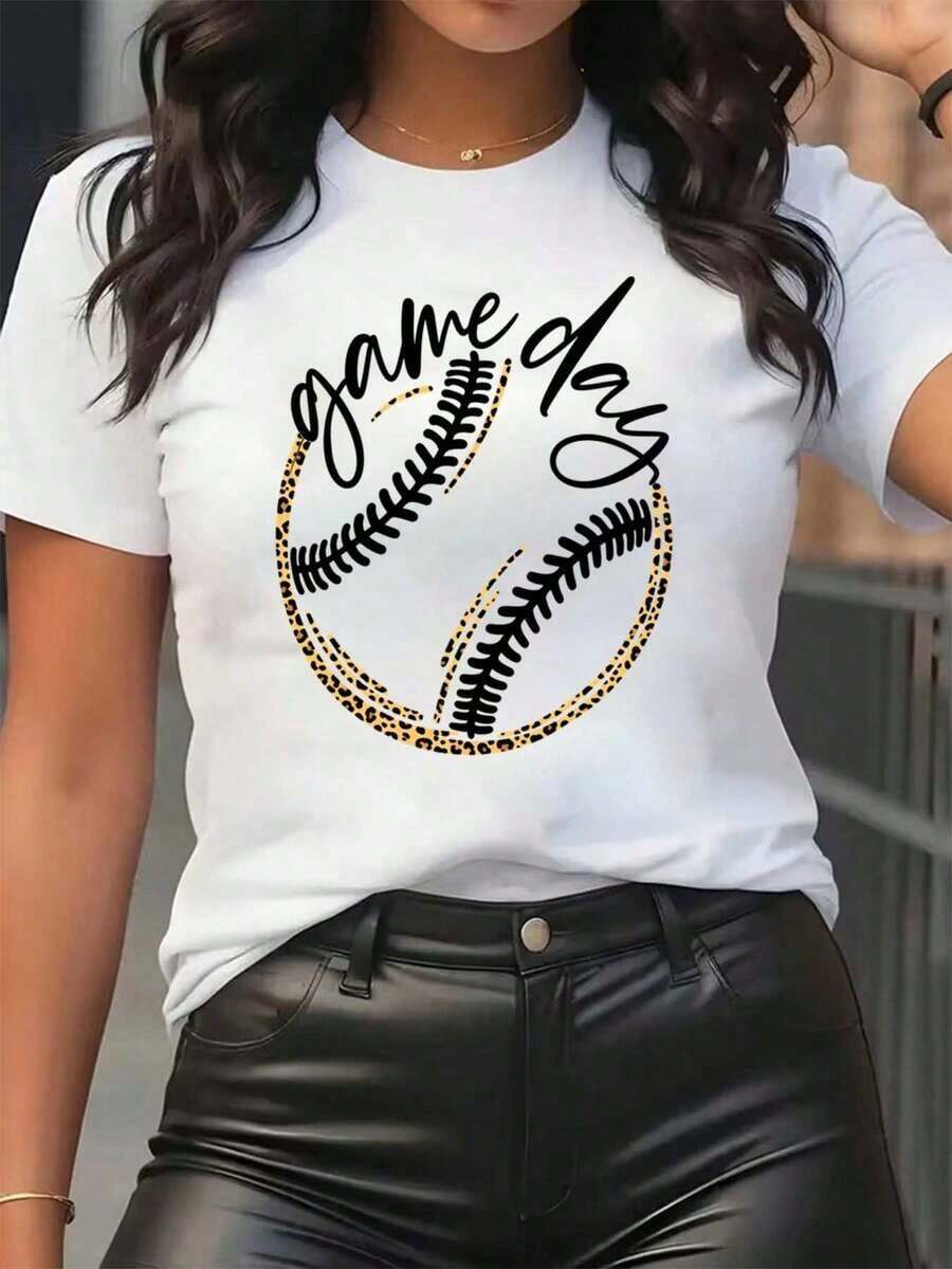 New Arrivals For Summer. Women's Softball Print T-Shirt For Game Day, Crew Neck, Casual Everyday Wear, Soft And Comfortable Fabric, Vacation Style. Blouse, Shirt > Beautiful. - 白色 - 查看 1