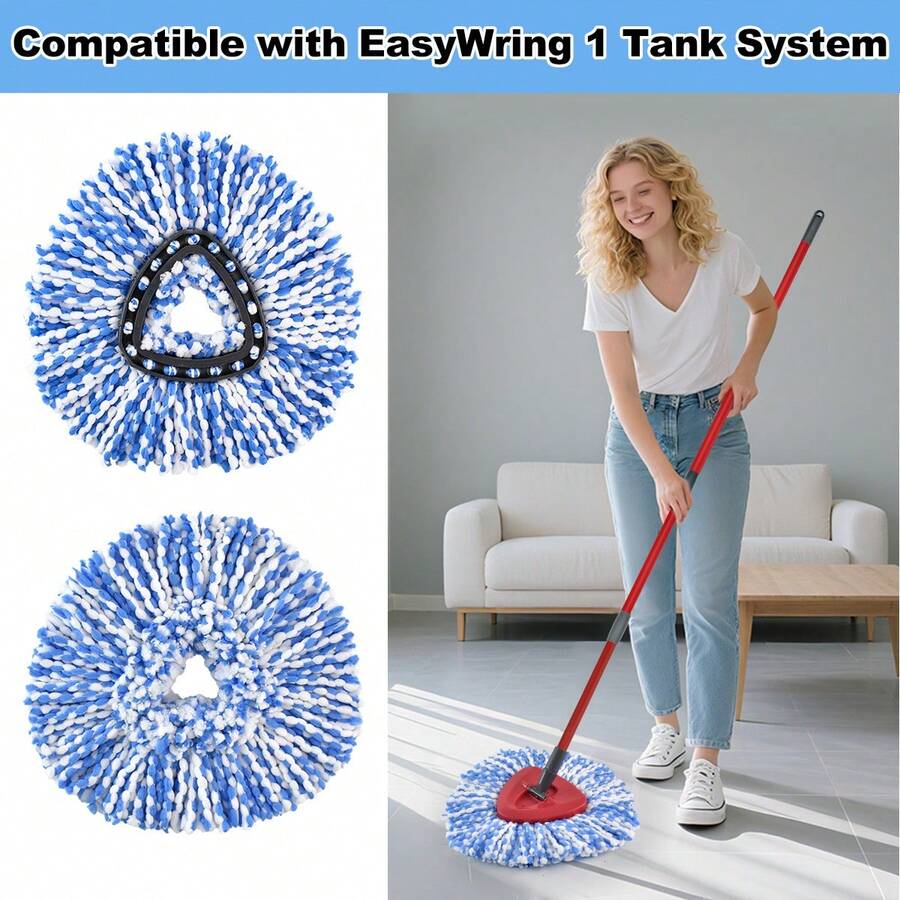 1/2/4/6件裝 Easywring 1Tank 系統替換拖把頭,可水洗柔軟微纖維材質,廚房與浴室深層清潔,可重複使用替換拖把頭 - 藍白 - 查看 1