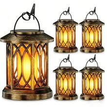 Four Hanging Solar Lights For Outdoor Use Upgraded Flickering Flame Solar Lights Outdoor Waterproof Design Hanging Lantern Decorations Solar Lanterns For Yard, Patio, And Pathway Decor Christmas Decorations (Black) - one-size - View 10