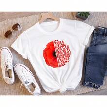 Camisetas "I Wear A Little Poppy", Camiseta Gratis, Camiseta con la Bandera Americana, Camiseta Patriótica, Camisetas del Día de la Independencia, Camiseta de la Libertad, Regalo del Día de los Caídos, Camisetas de Recuerdo para Mujer>camisa    blusas para dama - Blanco - Ver 5