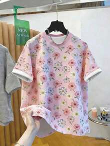 Camiseta casual de mujer de unicolor con cuello redondo, versátil para el verano - Multicolor 9 - Ver 7
