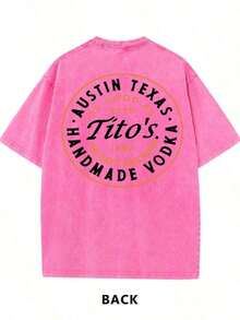 Womens Clothes;Summer Tops1pcs230g Washed And Used T-Shirt, Front Tito's Handmade Vodka Logo, Back With "AUSTIN TEXAS Tito's HANDMADE Vodka" Circular Text And Brand Logo, Tito's Vodka Theme180gMen's Minimalist Washed Short Sleeve Daily Teesummer OutfitsLong Sleeve Women Sports Tees & Tanks JZD1 - 玫紅色 - 查看 3