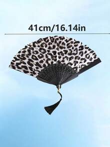 1pc Sexy Leopard Print Folding Hand Fan - Suitable For Raves, EDM, Music Festivals, Parties, Dancing, Performances, Decorations, Disco Parties, Beach, Gifts - Leopard - View 2