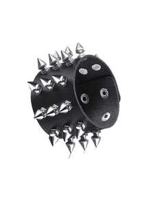 1/3pcs Punk Style Rivet Leather Bracelet Set - Black Gothic Leather Bracelet With Silver Pyramid Studs And Spikes, Adjustable Punk Rock Accessories For Women, Suitable For Music Festivals, Concerts, Singles Parties And Summer Vacation Outfits - Multicolor - View 8