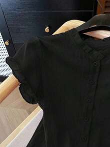 casual de mujer de unicolor y manga corta, para verano - Negro - Ver 3