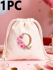 1pc Pink Letter A-Z Canvas Drawstring Gift Bag, Suitable For Holiday Party, Birthday, Wedding DIY Gift Packaging, Multiple Sizes Available, Home Storage Pouch - Multicolor - View 27
