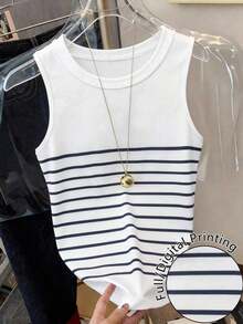 Camiseta de tirantes casual y versátil con cuello redondo y ribete acanalado a rayas para mujer - Multicolor 3 - Ver 1