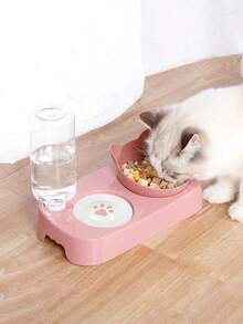 1pc Pink Cat Bowl Set, With Automatic Water Dispenser, Spill-Proof, Multifunctional Adjustable Pet Feeder, 2-In-1 Pet Feeding & Watering Supplies - Hồng - Xem 4