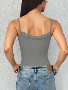 Parte superior de tirantes para mujer con aplique de encaje - Gris Claro - Ver 2