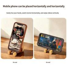 Wooden Fruit Shaped Phone Stand, Cute Cartoon Phone, Desktop Stand, Wooden Chair Tablet Holder, Creative Pear Tatami Wooden Phone Stand - A - View 4