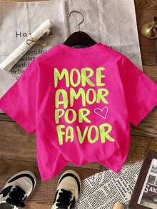 Camiseta de mujer, camiseta de manga corta con gráfico de estilo casual de calle, top de verano lindo - Rosa Fucsia 3 - Ver 4