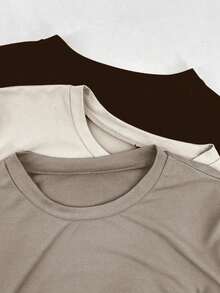 3 Piezas/set Camiseta Ajustada Básica De Manga Corta Con Cuello Redond De Color Sólido En Diferentes Colores - Multicolor - Ver 7