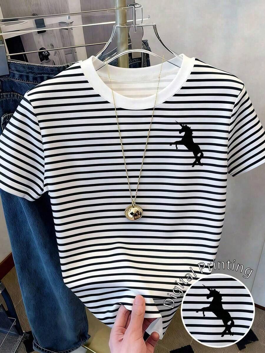 Camiseta de mujer casual de cuello redondo y manga corta con estampado de lazo - Multicolor 2 - Ver 1