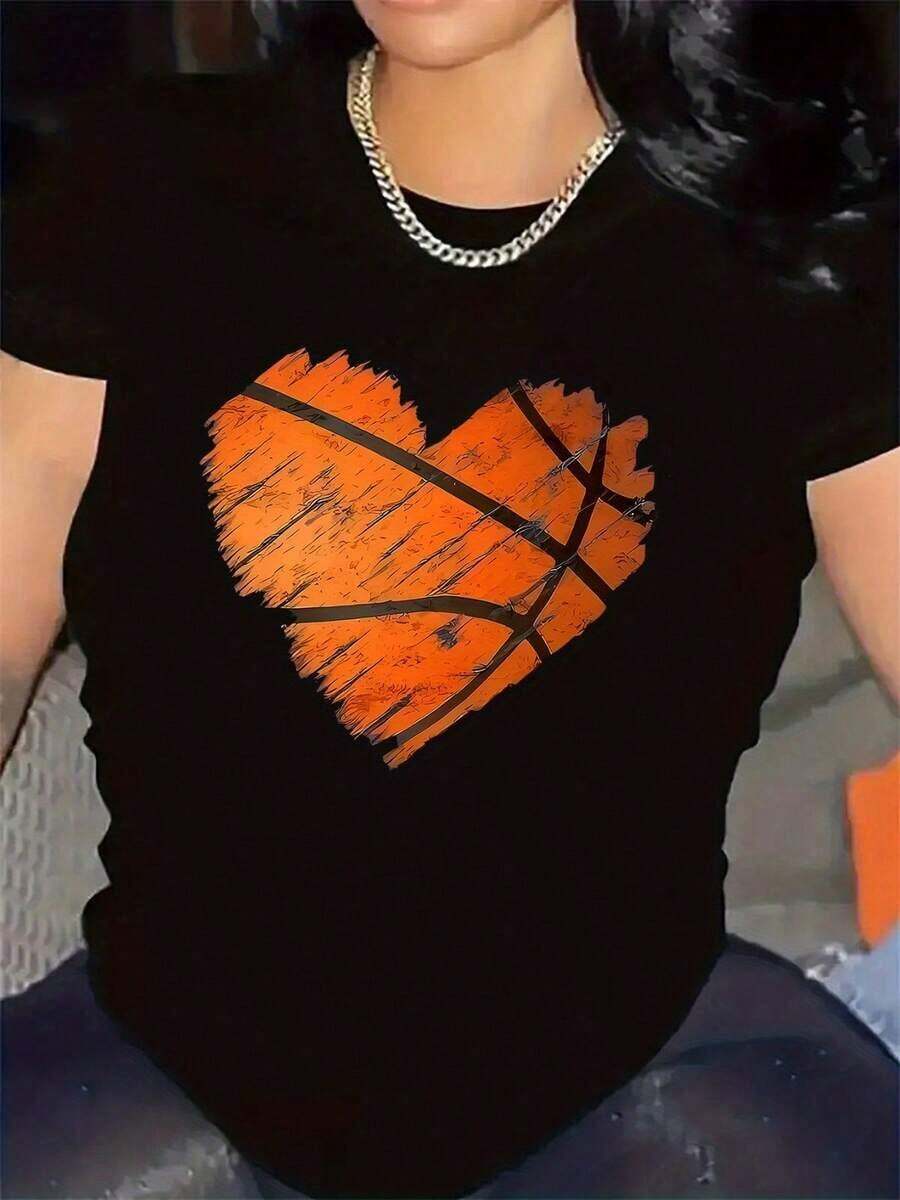 100% cotton Chaleco de baloncesto para damas - Mangas cortas, diseño deportivo casual, cuello redondo, adecuado para las cuatro estaciones, adecuado para amantes del baloncesto, aficionados y jugadores - Ropa con el patrón icónico de la cancha de baloncesto - Negro - Ver 1