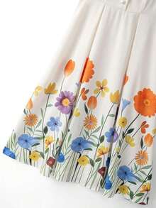 Vestido de manga acampanada de longitud media, de color albaricoque, con estampado floral, cuello de solapa, botones de perlas en la cintura, diseño de manga acampanada, encantador, elegante, dulce, para uso diario, vacaciones, viajes, citas, esti - Multicolor 4 - Ver 3