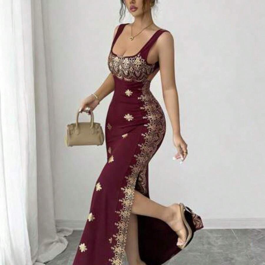 Women Midi Dresses - Burgundy - View 1