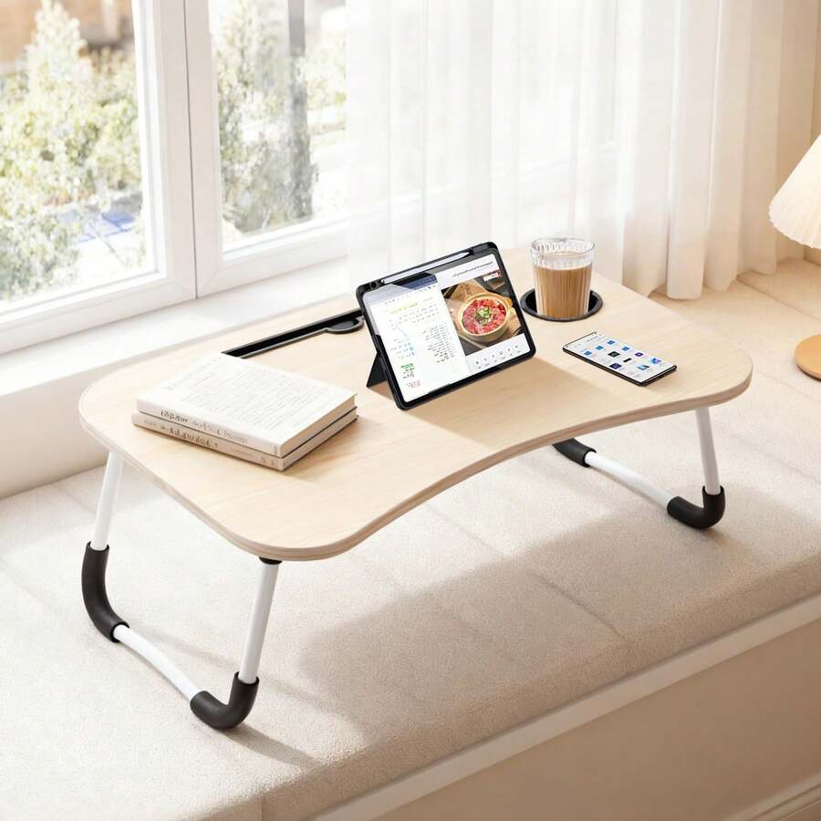 Portable Computer Folding Laptop Table Bed Tray Sofa Desk Stand Breakfast Study - Folding Table - White Maple - View 1