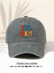 1pc Washed Baseball Cap With "YES OK !!" Letter Print Pattern, Retro American Style Minimalist Casual Versatile Fashionable, High-Quality Decorative Accessory Suitable For Outdoor Activities, Unisex - Washed Cap - View 19