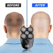 Electric Razor, 5 In 1 Electric Razor For Men, 5D Floating Head Bald Head Shaver, IPX7 Waterproof Whole Body Washable, LED Digital Display, USB Rechargeable, 60 Mins Runtime, Nose Trimmer & Facial Brush Set For Face Head Neck - Black - View 7